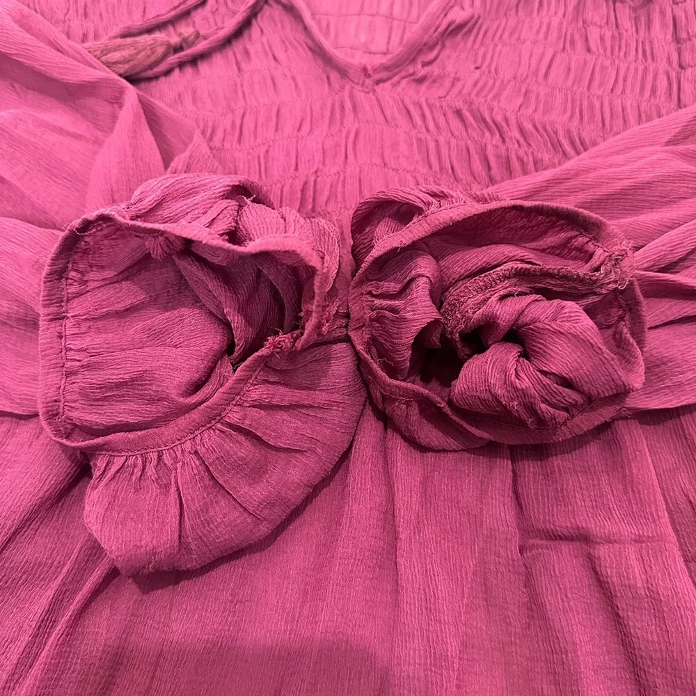 Free People Sheer Long Sleeve Boho Top or Dress in Plum Size Small-Large (FLAWS) - Picture 9 of 9